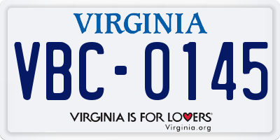 VA license plate VBC0145