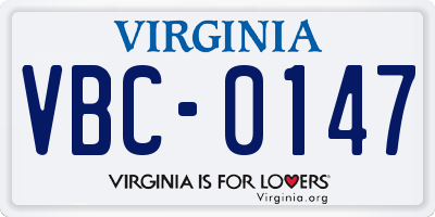VA license plate VBC0147