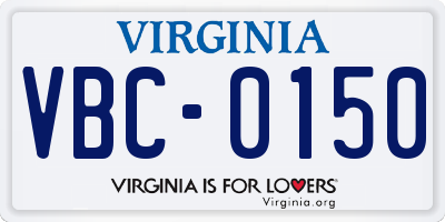 VA license plate VBC0150