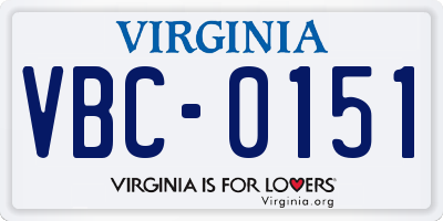 VA license plate VBC0151