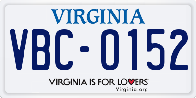 VA license plate VBC0152