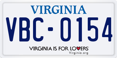 VA license plate VBC0154