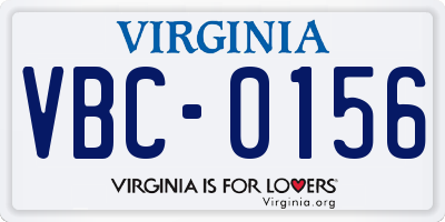 VA license plate VBC0156