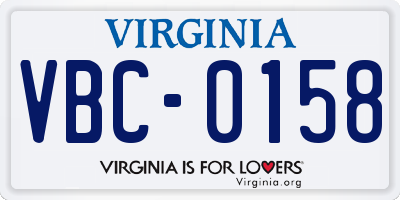 VA license plate VBC0158