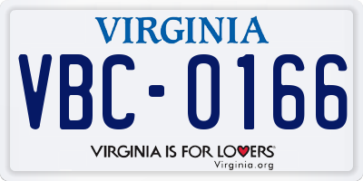 VA license plate VBC0166