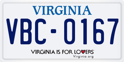 VA license plate VBC0167