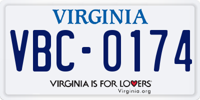 VA license plate VBC0174