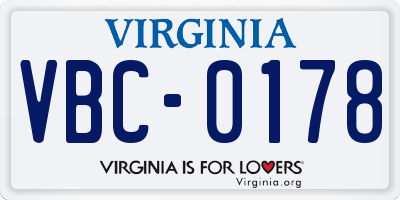 VA license plate VBC0178