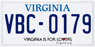 VA license plate VBC0179