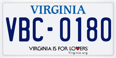 VA license plate VBC0180
