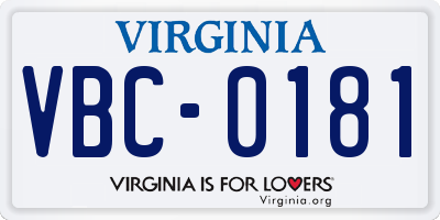 VA license plate VBC0181