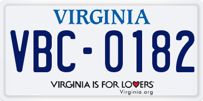 VA license plate VBC0182