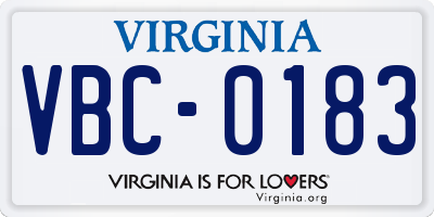 VA license plate VBC0183