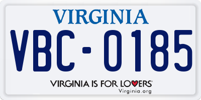 VA license plate VBC0185