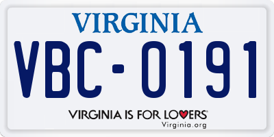 VA license plate VBC0191
