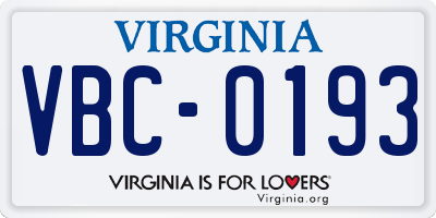 VA license plate VBC0193