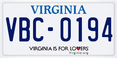 VA license plate VBC0194