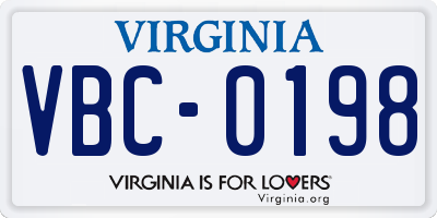 VA license plate VBC0198