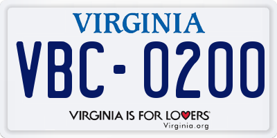 VA license plate VBC0200