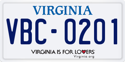 VA license plate VBC0201