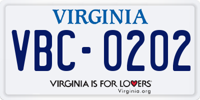 VA license plate VBC0202
