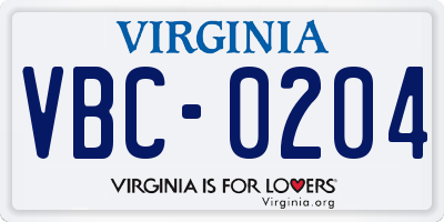VA license plate VBC0204