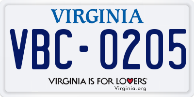 VA license plate VBC0205
