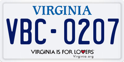 VA license plate VBC0207