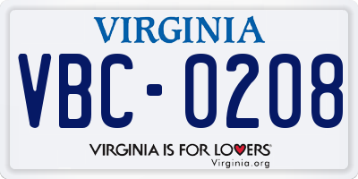 VA license plate VBC0208
