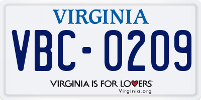 VA license plate VBC0209