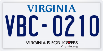 VA license plate VBC0210