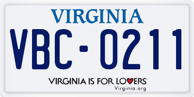 VA license plate VBC0211