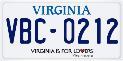VA license plate VBC0212