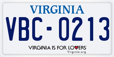 VA license plate VBC0213