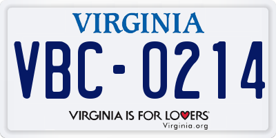 VA license plate VBC0214