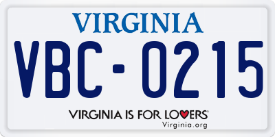 VA license plate VBC0215