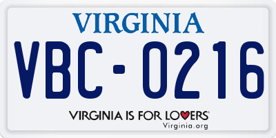 VA license plate VBC0216