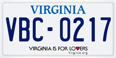 VA license plate VBC0217
