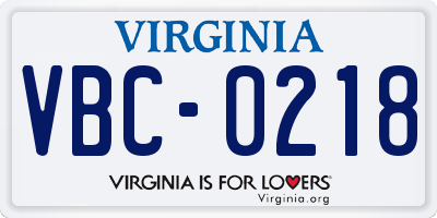 VA license plate VBC0218