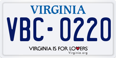 VA license plate VBC0220