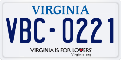 VA license plate VBC0221