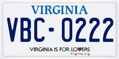 VA license plate VBC0222