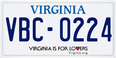 VA license plate VBC0224