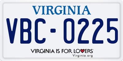VA license plate VBC0225