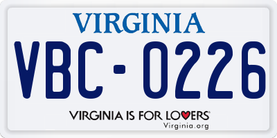 VA license plate VBC0226