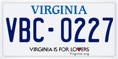 VA license plate VBC0227