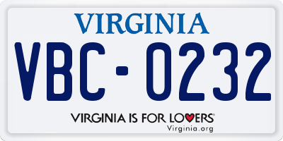 VA license plate VBC0232
