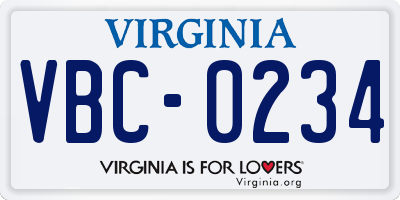 VA license plate VBC0234