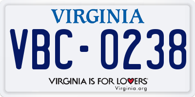 VA license plate VBC0238