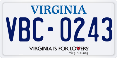 VA license plate VBC0243